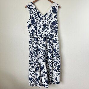 Magaschoni Dress Womens 10 Linen Blend Floral Midi Sleeveless Summer Casual